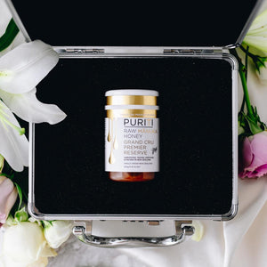 Puriti Raw Manuka Honey Grand Cru Premier Reserve UMF 31+ jar packaged in a special case
